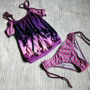 TROPICAL/STRIPES TANKINI SWIMSUIT SET